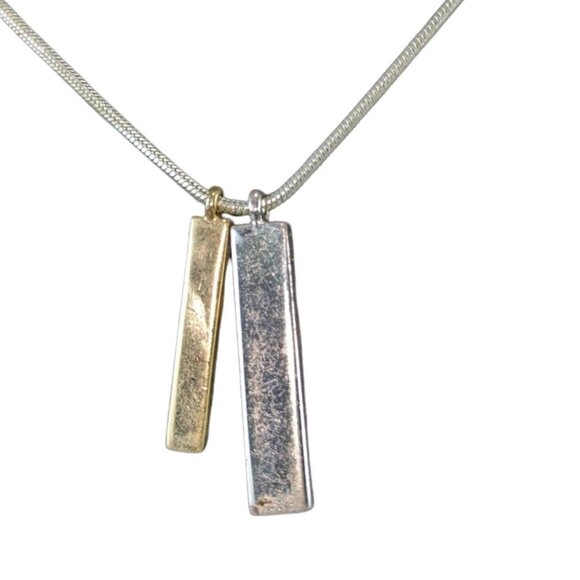 Anne Klein Silver & Gold-Tone Bar Pendant Necklace With Adjustable Chain Womens - Picture 5 of 9